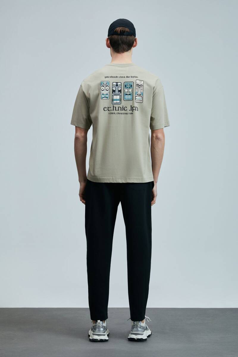 Mask Modern Grafik T- Shirt Bej - 6