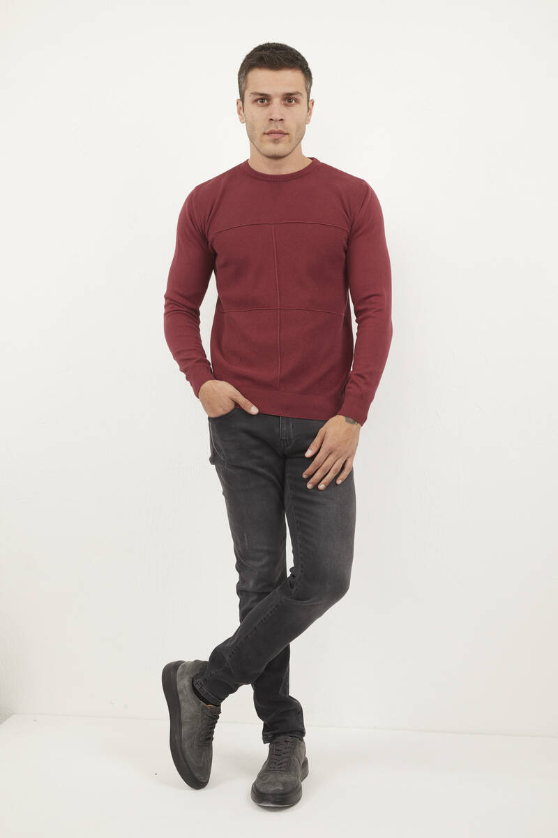 Mateo Bisiklet Yaka Erkek Triko Kazak Bordo - 1