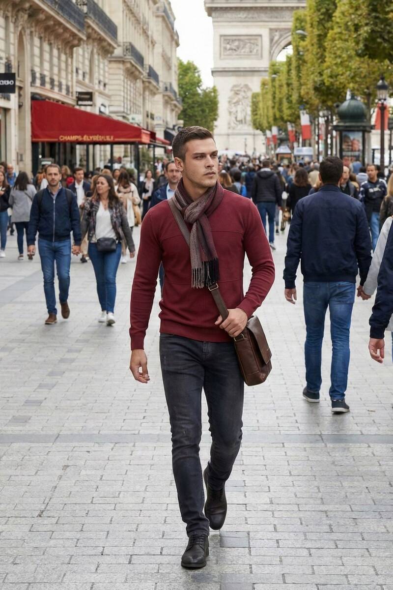 Mateo Bisiklet Yaka Erkek Triko Kazak Bordo - 2