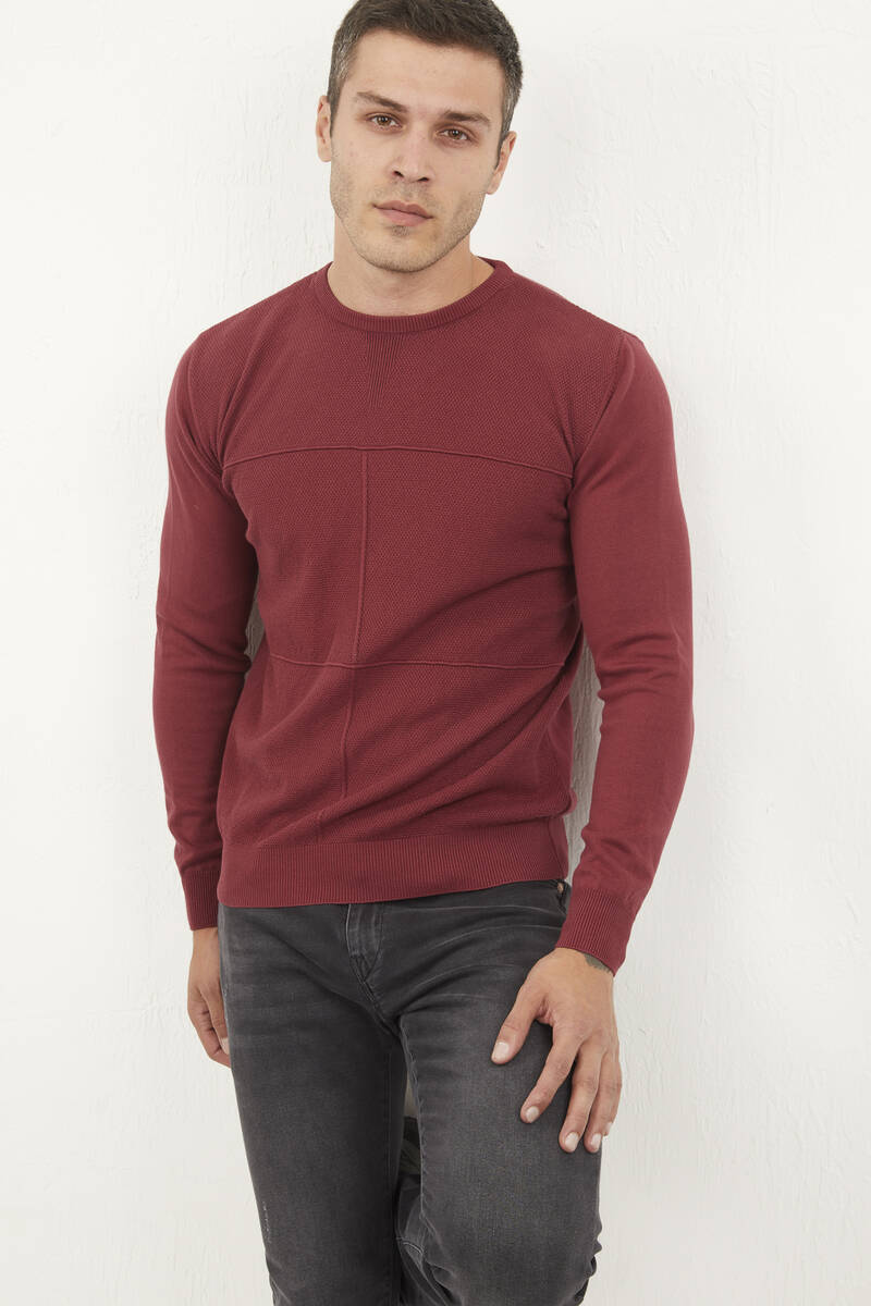 Mateo Crew Neck Men's Knitwear Sweater Claret Red - 2