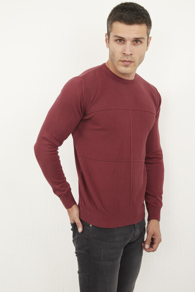 Mateo Crew Neck Men's Knitwear Sweater Claret Red - 3