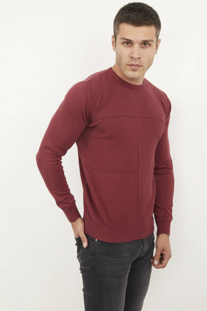 Mateo Crew Neck Men's Knitwear Sweater Claret Red - 3