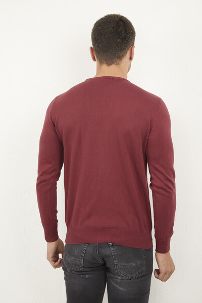 Mateo Crew Neck Men's Knitwear Sweater Claret Red - 4