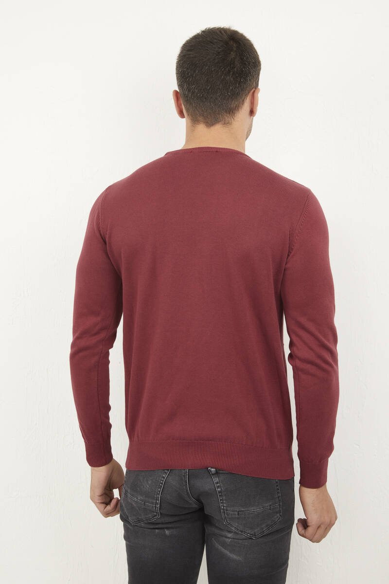 Mateo Crew Neck Men's Knitwear Sweater Claret Red - 4