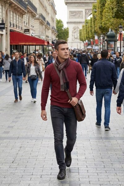 Mateo Crew Neck Men's Knitwear Sweater Claret Red - VOLTAJ (1)