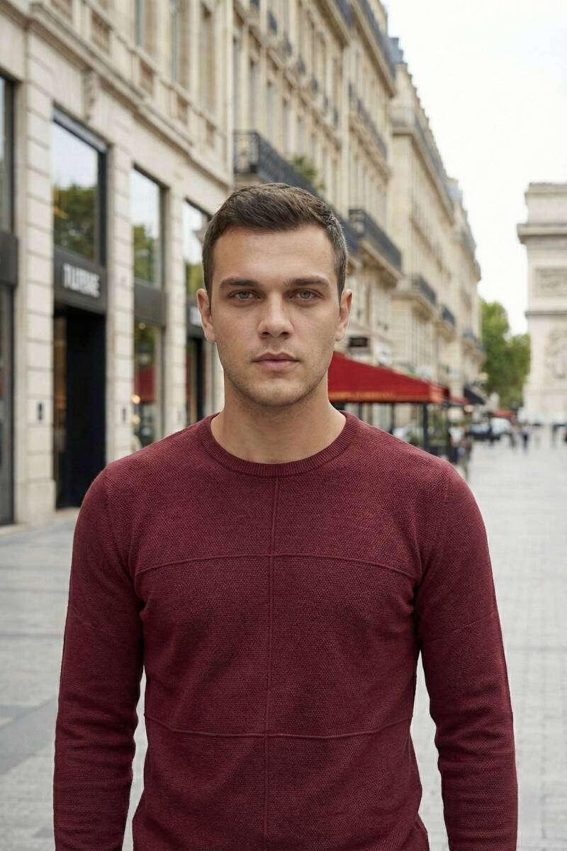 Mateo Crew Neck Men's Knitwear Sweater Claret Red - 5