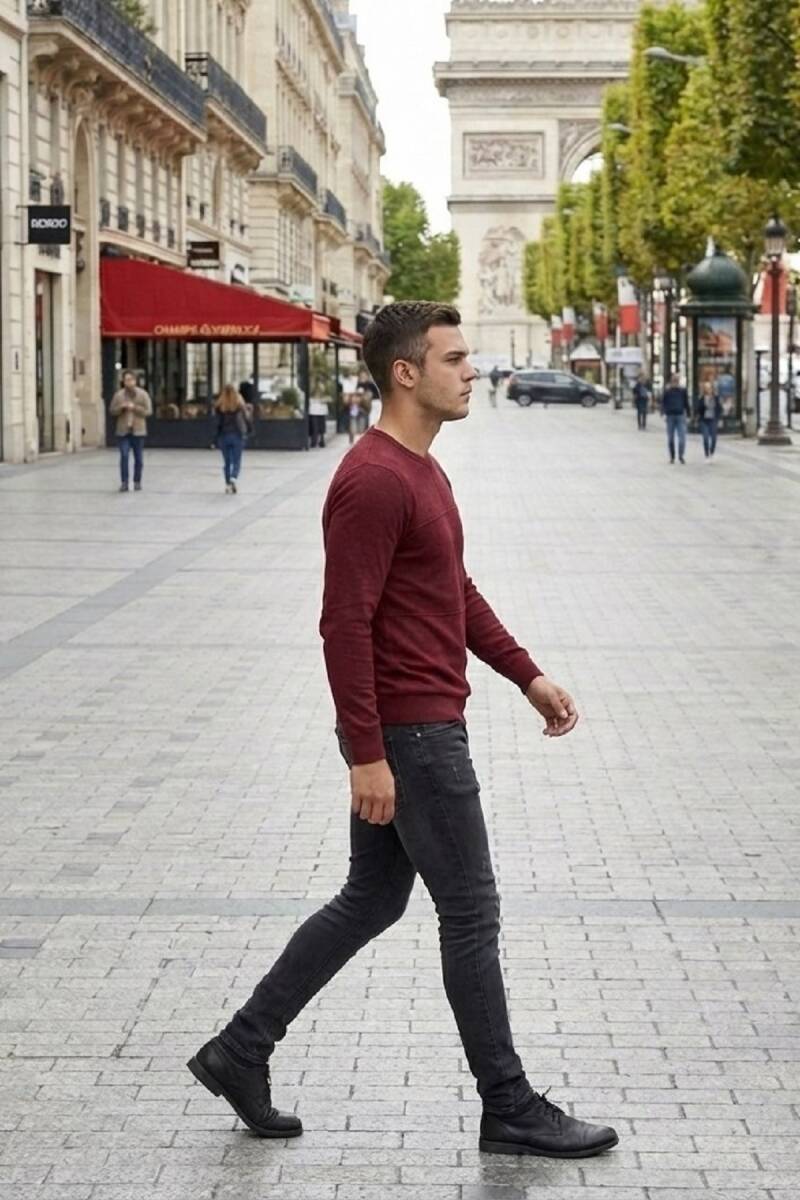 Mateo Crew Neck Men's Knitwear Sweater Claret Red - 6