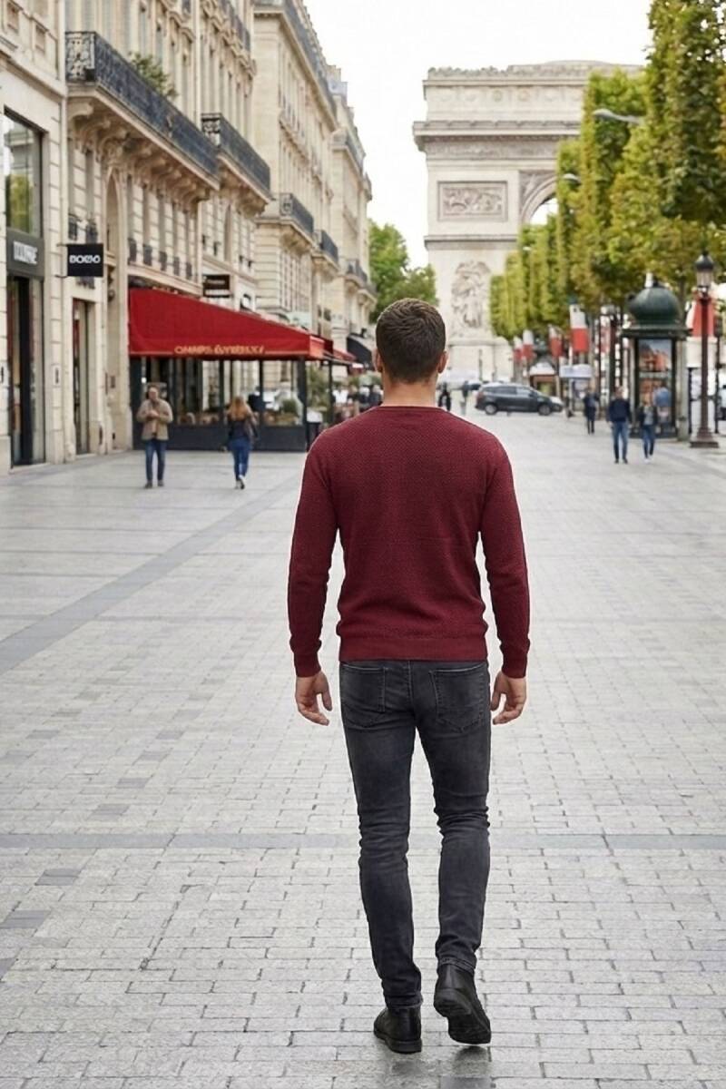 Mateo Crew Neck Men's Knitwear Sweater Claret Red - 7