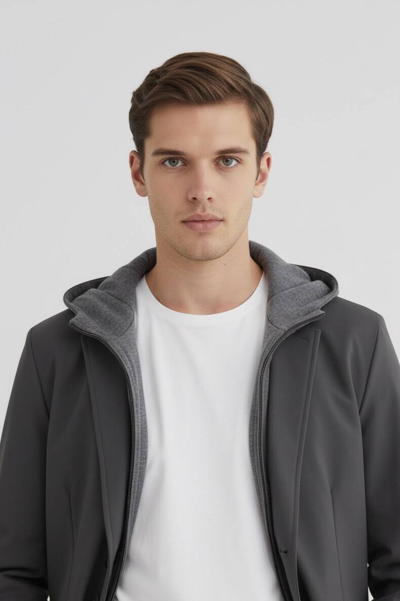Mayorca Anthracite Color Hooded Jacket with Removable Outerwear - 2