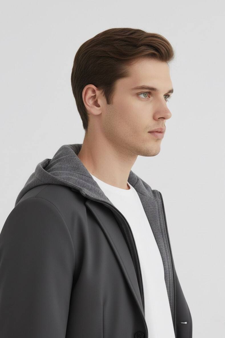 Mayorca Anthracite Color Hooded Jacket with Removable Outerwear - 3