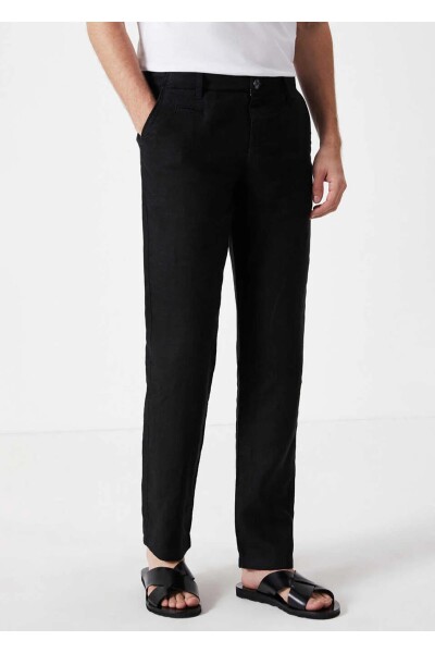 Melville Siyah Renk Saf Keten Chino Pantolon - 1
