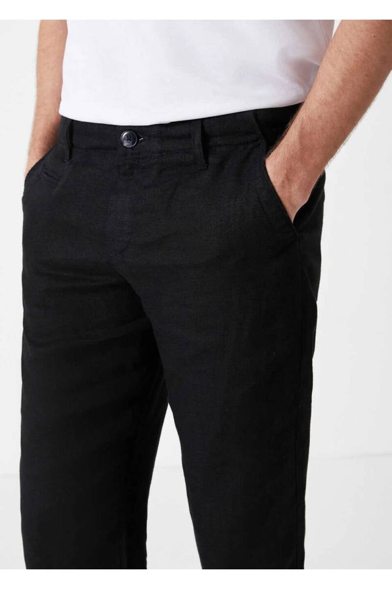 Melville Siyah Renk Saf Keten Chino Pantolon - 2