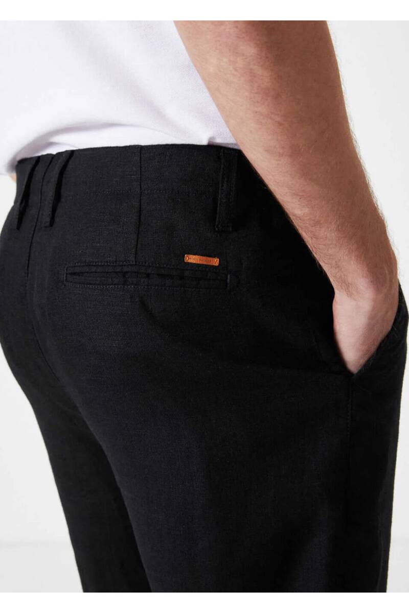 Melville Siyah Renk Saf Keten Chino Pantolon - 3