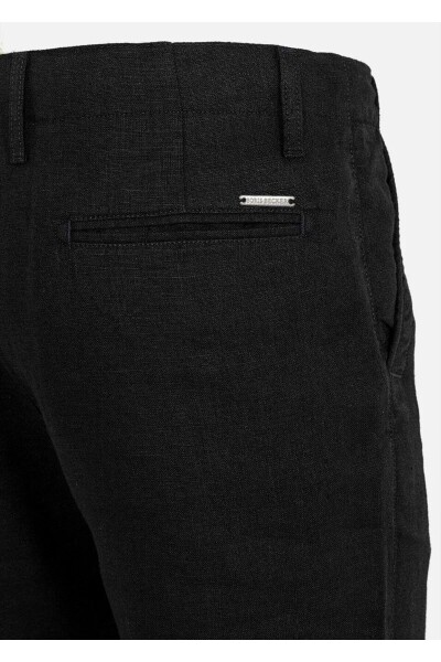 Melville Siyah Renk Saf Keten Chino Pantolon - 6