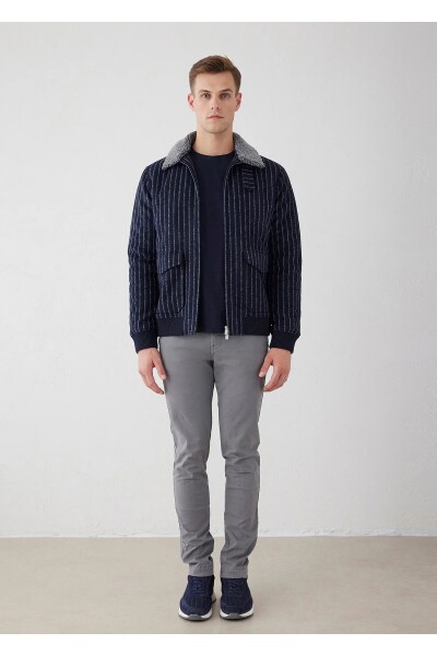 Mendes Navy Blue Striped Wool Coat - 2