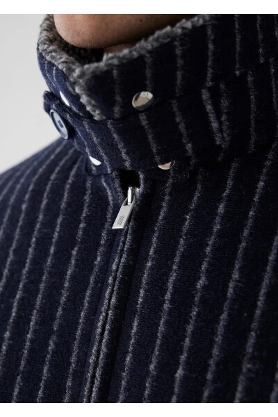 Mendes Navy Blue Striped Wool Coat - 4