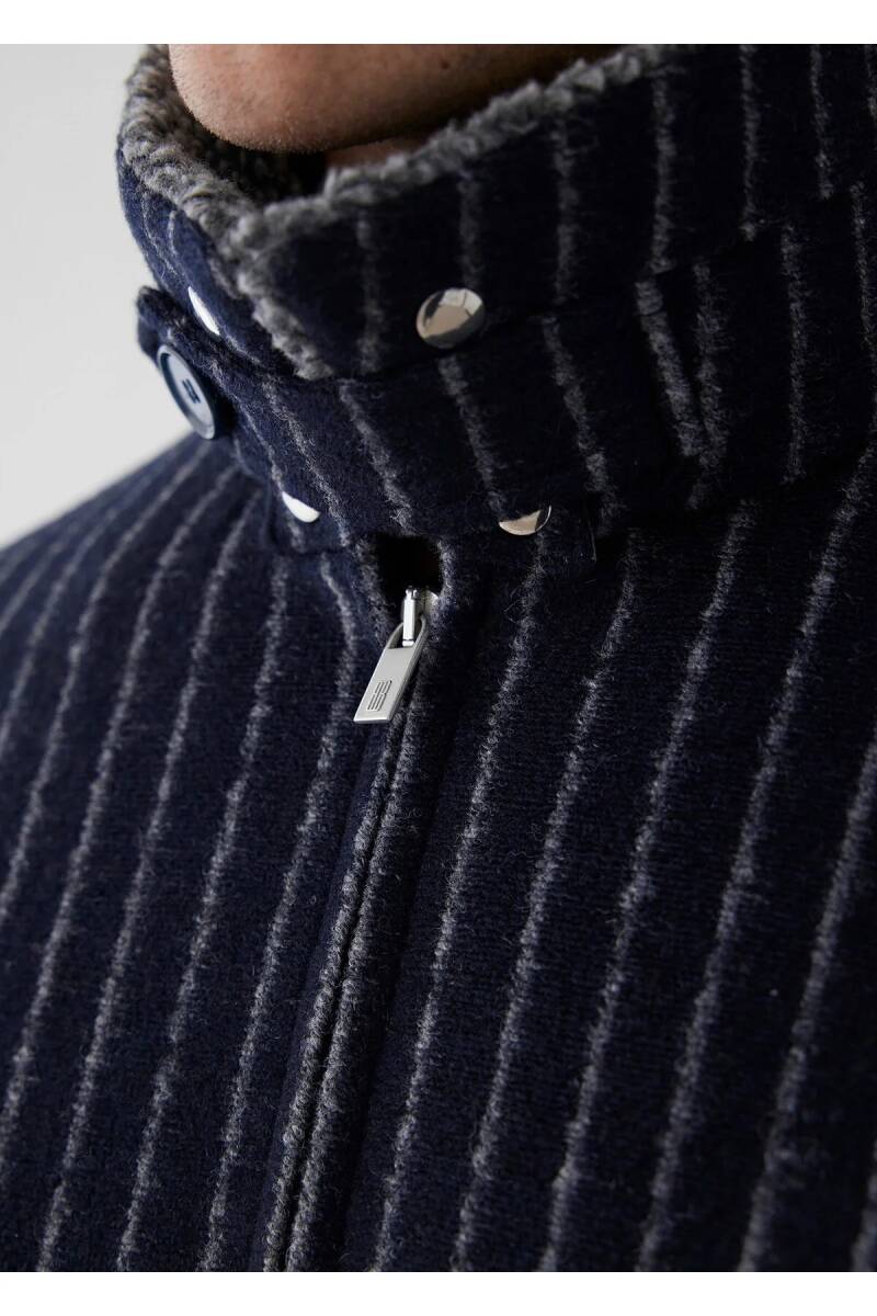 Mendes Navy Blue Striped Wool Coat - 4