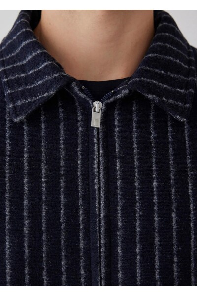 Mendes Navy Blue Striped Wool Coat - 5