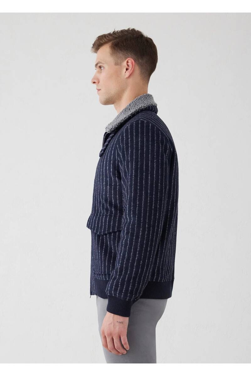 Mendes Navy Blue Striped Wool Coat - 6