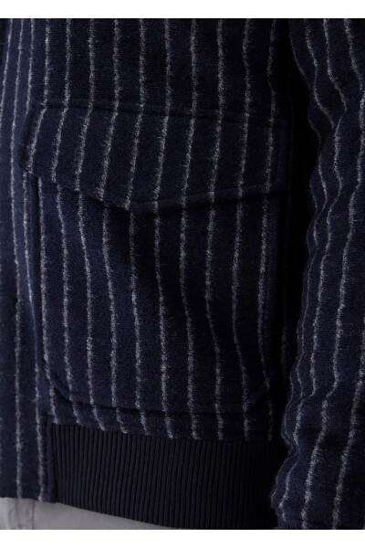 Mendes Navy Blue Striped Wool Coat - 7