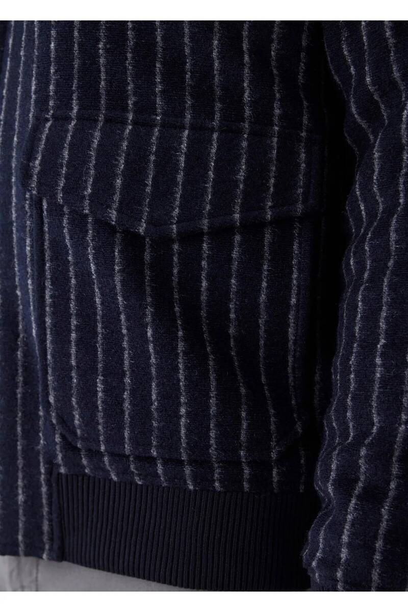 Mendes Navy Blue Striped Wool Coat - 7