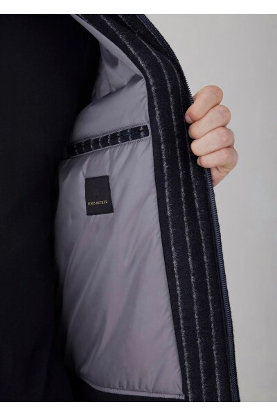 Mendes Navy Blue Striped Wool Coat - 8