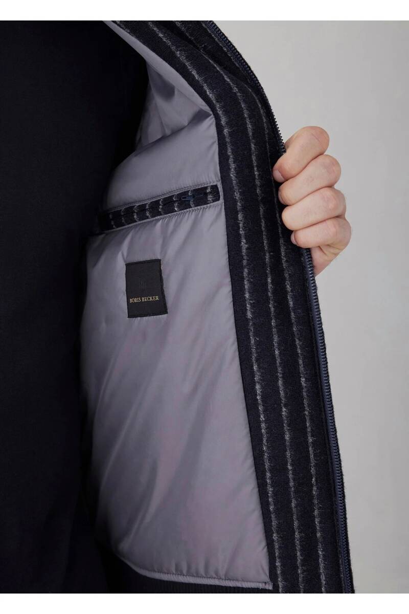 Mendes Navy Blue Striped Wool Coat - 8