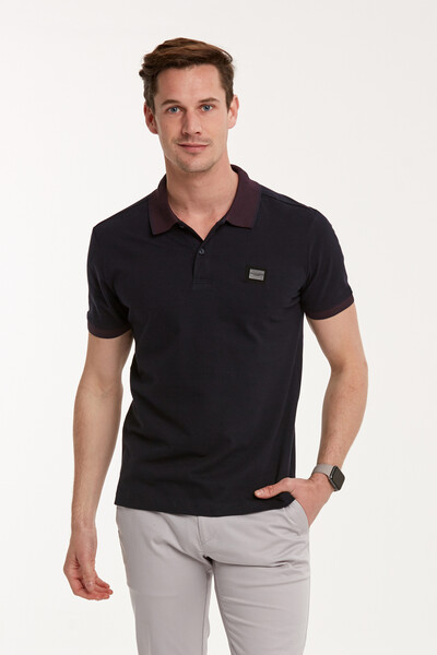 VOLTAJ - Men's Polo Collar T-Shirt with Different Color Metal Coat and Collar