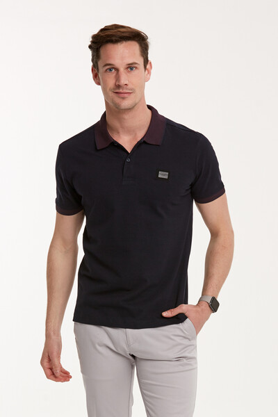 Men's Polo Collar T-Shirt with Different Color Metal Coat and Collar - Thumbnail