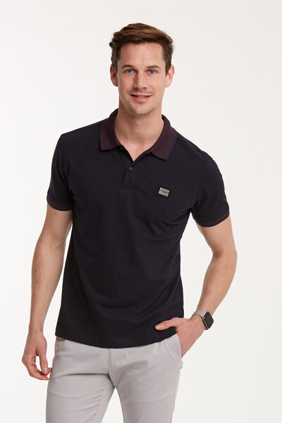 Men's Polo Collar T-Shirt with Different Color Metal Coat and Collar - Thumbnail