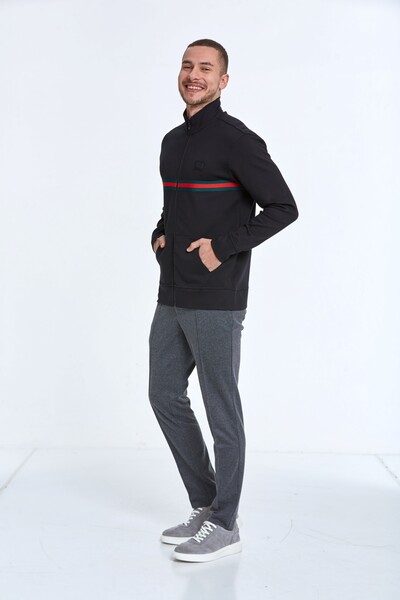 Men's Sweatshirt with Zippered Stripe Coat of Arms and Pockets - Thumbnail