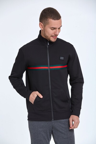 VOLTAJ - Men's Sweatshirt with Zippered Stripe Coat of Arms and Pockets