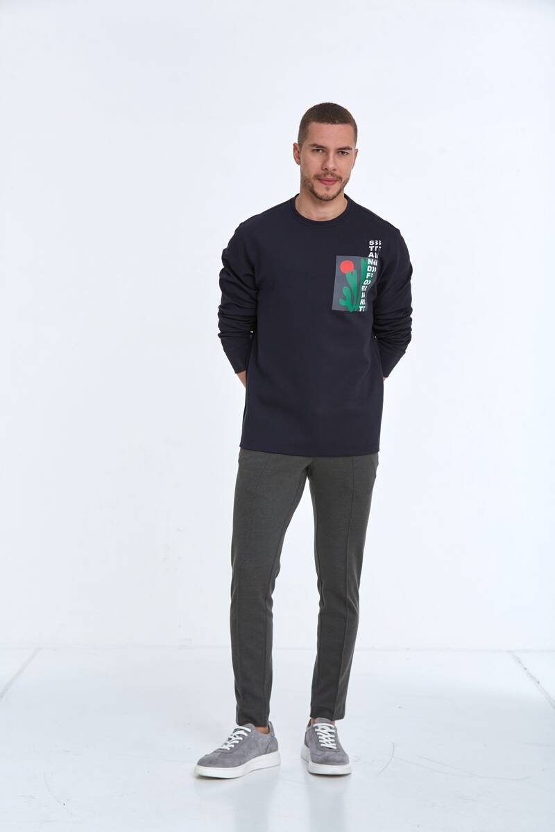 Men's Sweatshirt with Zippered Stripe Coat of Arms and Pockets