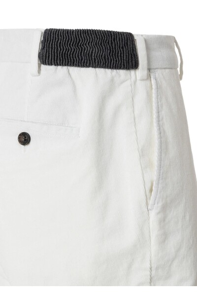 Mong Kırık Beyaz Renk Kadife Beli Lastikli Jogger Pantolon - 4