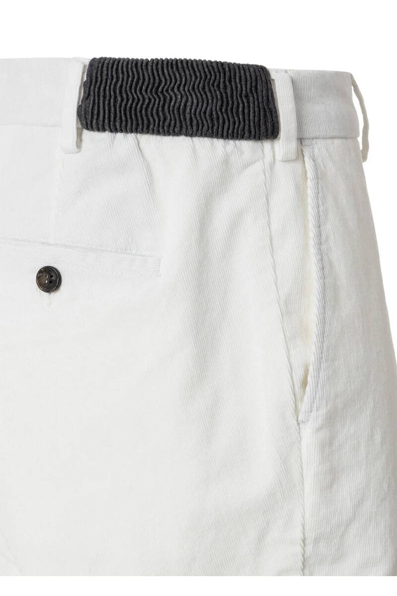 Mong Kırık Beyaz Renk Kadife Beli Lastikli Jogger Pantolon - 4