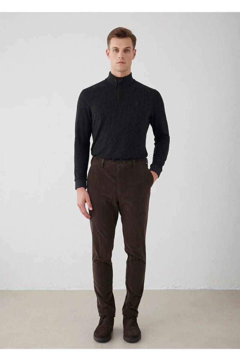 Mong Koyu Kahve Renk Kadife Beli Lastikli Jogger Pantolon - 1