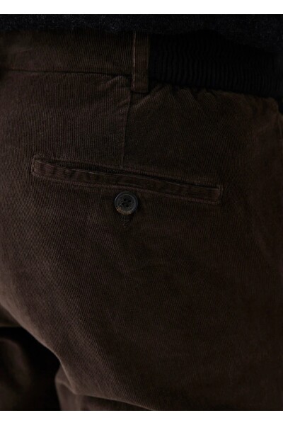 Mong Koyu Kahve Renk Kadife Beli Lastikli Jogger Pantolon - 4