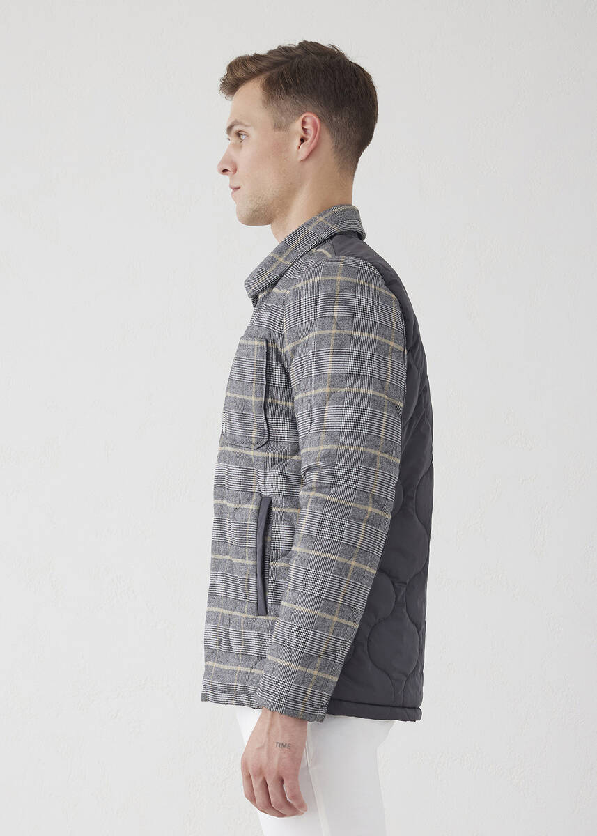 Mosta Anthracite Color Plaid Quilted Coat - 2