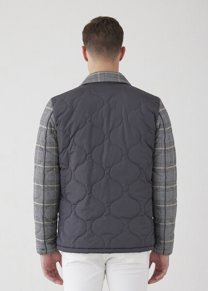Mosta Anthracite Color Plaid Quilted Coat - 3