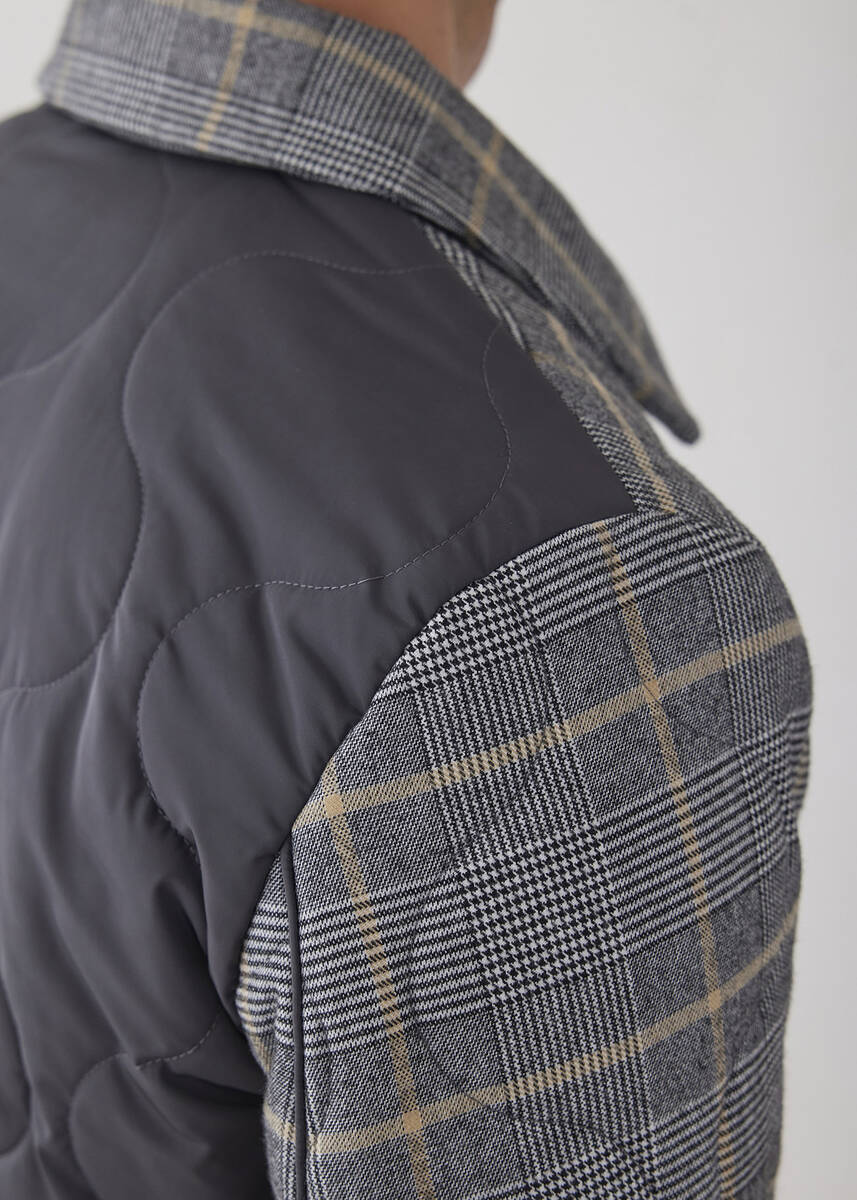 Mosta Anthracite Color Plaid Quilted Coat - 4