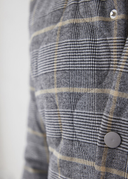 Mosta Anthracite Color Plaid Quilted Coat - 5