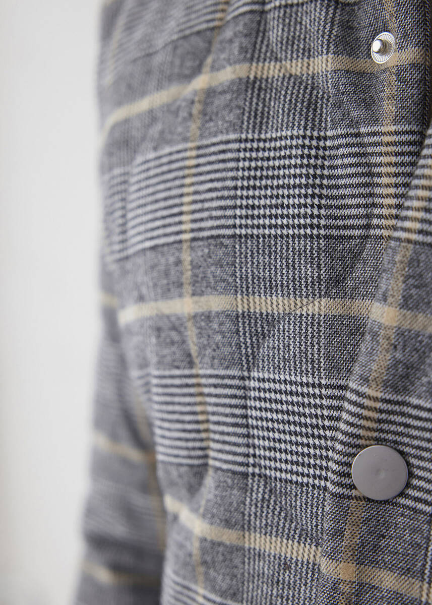 Mosta Anthracite Color Plaid Quilted Coat - 5