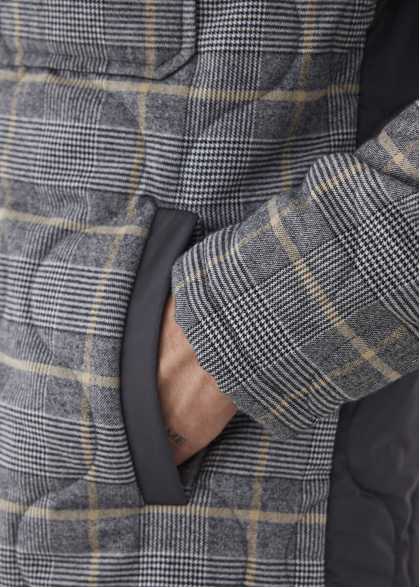 Mosta Anthracite Color Plaid Quilted Coat - 7