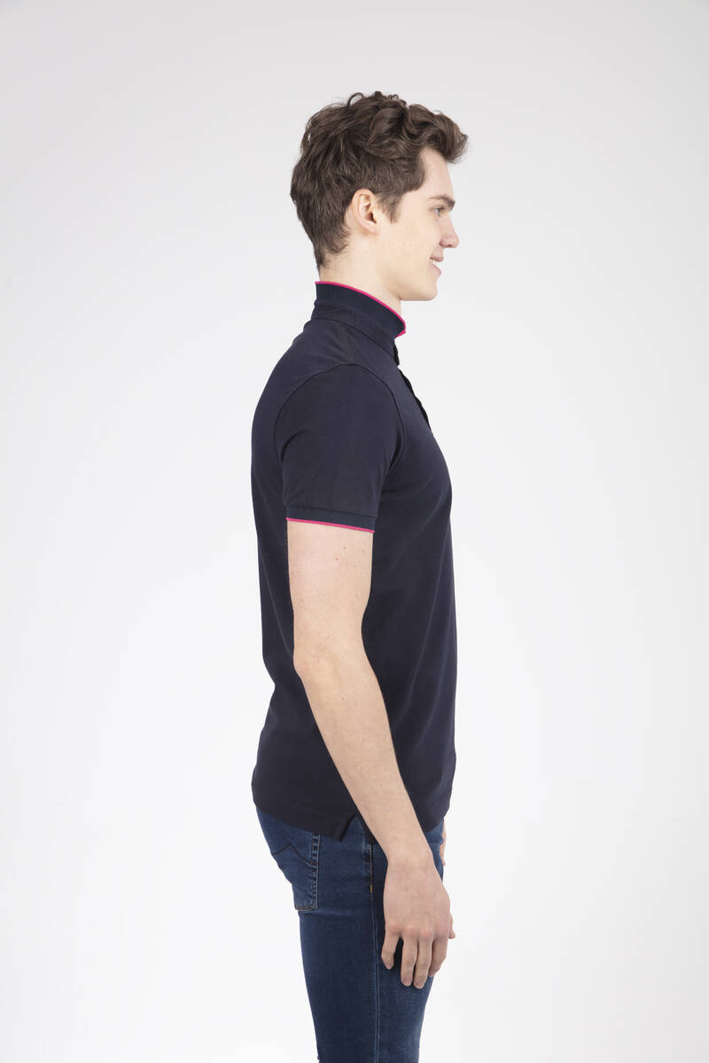 Мужская футболка из пике с воротником-стойкой на пуговицах - 11