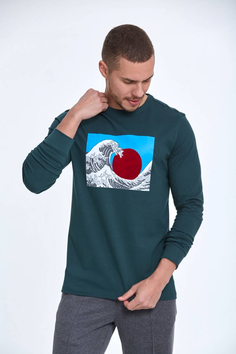Мужская футболка с длинным рукавом Ralph зеленая - 1