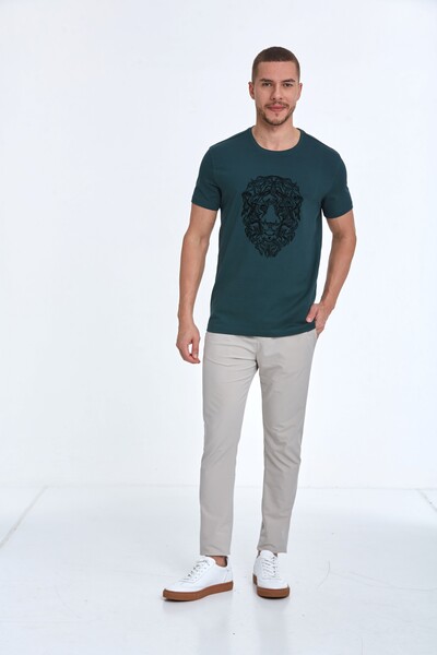 Мужская футболка с круглым вырезом и принтом льва - Thumbnail