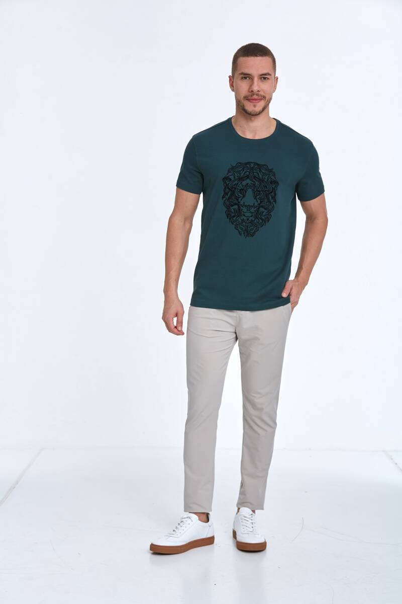 Мужская футболка с круглым вырезом и принтом льва