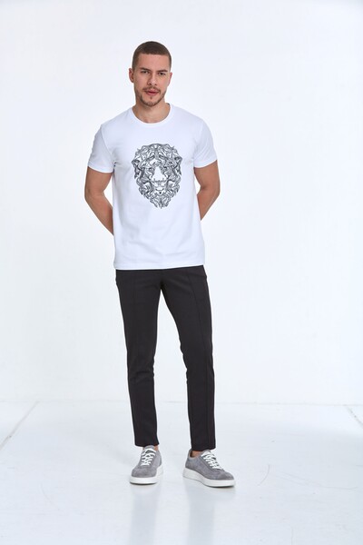 Мужская футболка с круглым вырезом и принтом льва - Thumbnail