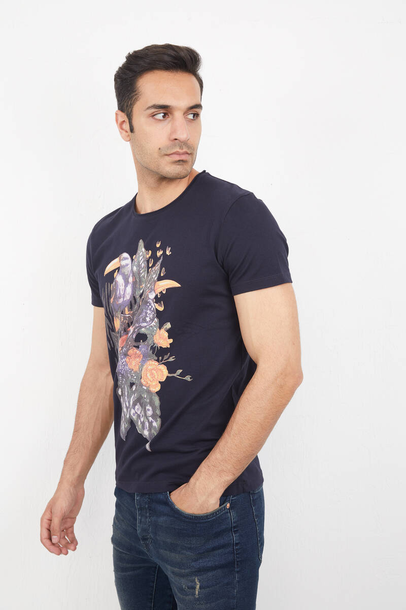Мужская футболка с круглым вырезом и цветочным принтом с птицами