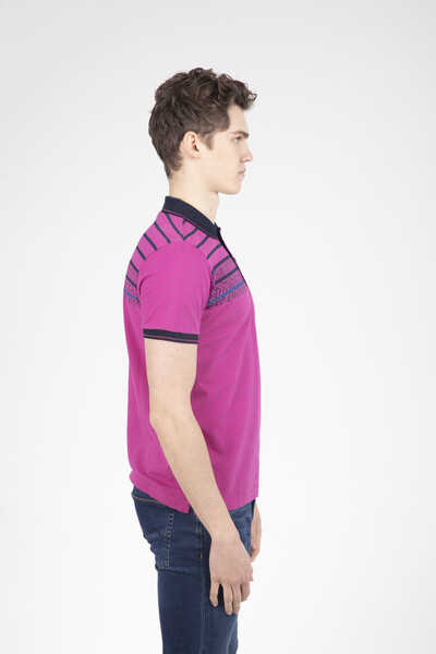 Мужская футболка с воротником-поло и принтом с геометрическим рисунком и линиями - Thumbnail